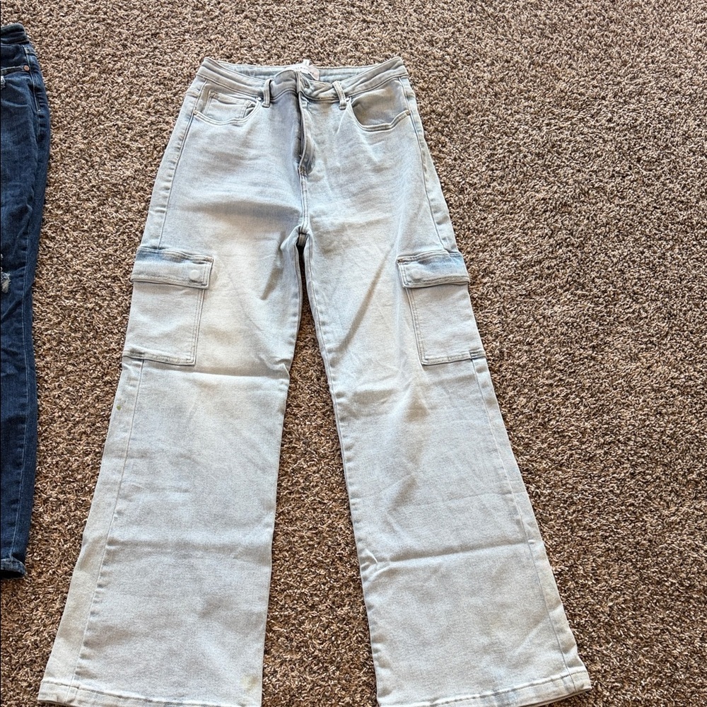Women's Light Blue Flare Cargo Jeans